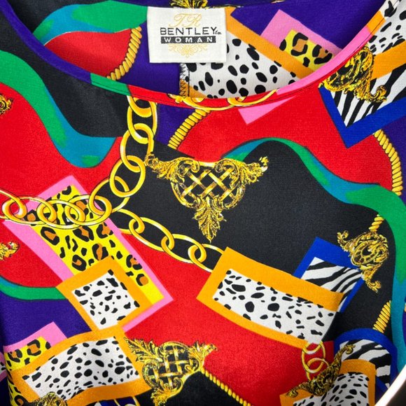 TR Bentley Woman Chain Animal Print Multi-colored Short Sleeve Top - 1X. - Picture 2 of 4